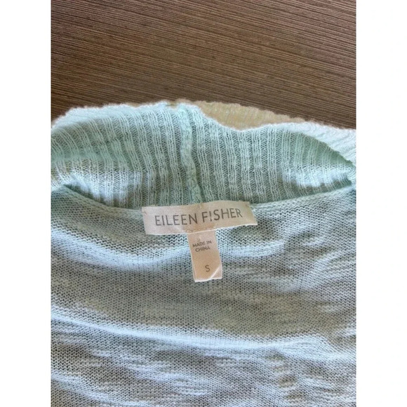 Eileen Fisher Aurora Open Cardigan Linen Cotton Mint Green Blue Shawl Collared S - Picture 3 of 6